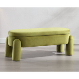 Akikazu Modern Upholstered Storage Bench, Oval Entryway Bench with Hidden Storage Space, Curved Multi-Functional Ottoman Bench for Hallway Bedroom Liv