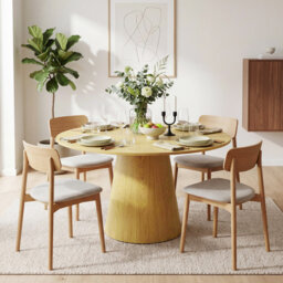 "Modern Farmhouse Round Dining Table for 4-6 – 43"" Wooden Pedestal Table – Space-Saving, Sturdy, Easy Assembly – For Kitchen, Dining, or Living Room"
