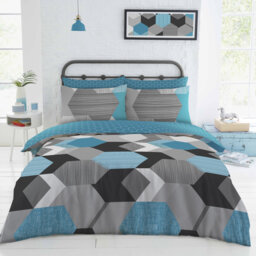 Cotton Blend Bedding Set with Duvet Cover Fitted Sheet and Matching Pillowcases Soft Easy Care Complete Printed Polycotton Bed Set