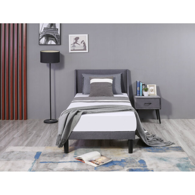 Aspen Single Bed Wingback Upholstered Bed With Linen Upholstery And Wood Slat Support