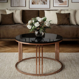 Round Coffee Table â Glossy Top with Copper Frame