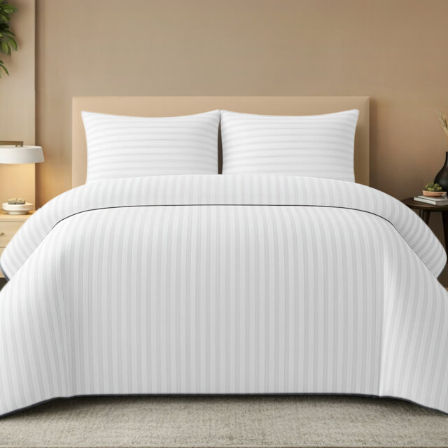 Luxury Embossed Stripe Microfibre Duvet Cover Set Easy Care with Zipper Closure