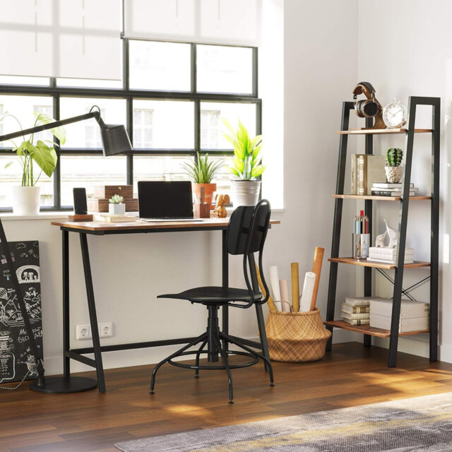 Writing Desk with Steel Frame, Easy Assembly, 50 x 100 x 75 cm,Rustic Brown and Black