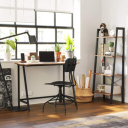 Writing Desk with Steel Frame, Easy Assembly, 50 x 100 x 75 cm,Rustic Brown and Black