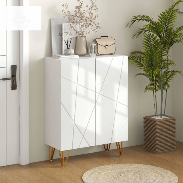 Narrow Shoe Cabinet With High Gloss, Slim Shoe Storage Cabinet With Soft-Close Hinges And Adjustable Shelves For 15-20 Pairs Of Shoes
