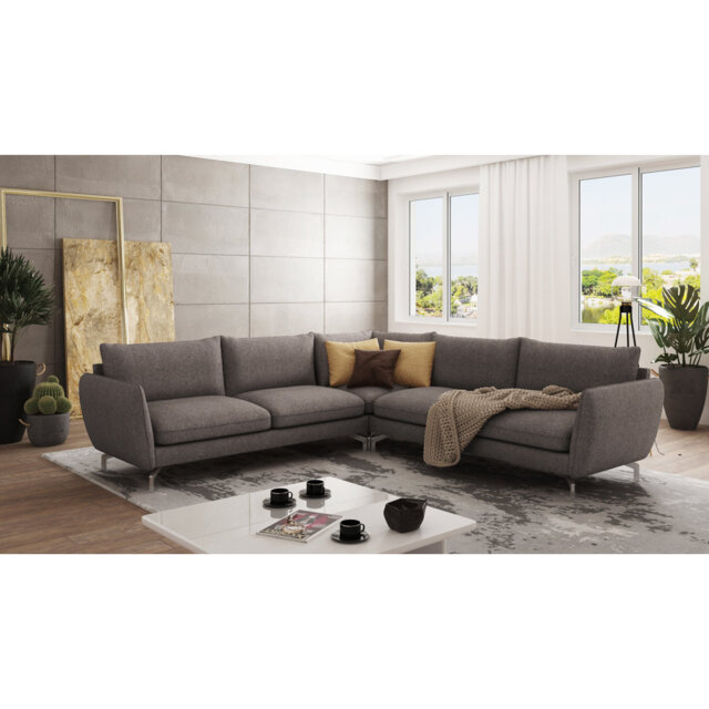 Modern L-Shape Corner Sofa  with Silver Metal Legs
