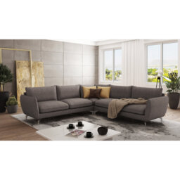 Modern L-Shape Corner Sofa  with Silver Metal Legs