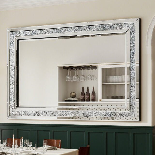 Rectangular Glass Flat Wall Mirror Venetian Diamond Accent Mirror 60x80CM