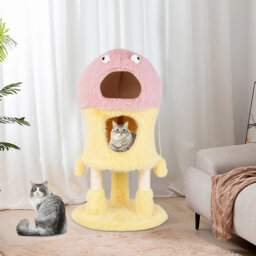 Cat Tree Cute Monster-Themed Cat Tower w/ 2 Private Condos