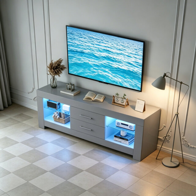 "Unfinished TV Stand for TVs up to 65"" with Fireplace Included"