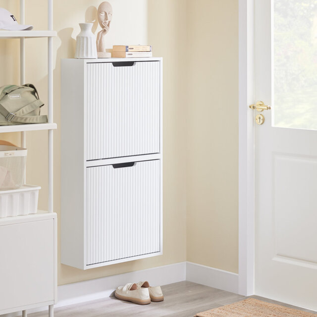 Shoe Storage Cabinet – Narrow Slim 19Cm Shoe Rack With Flip Doors & Small Item Storage, Hallway Storage Unit, Modern Nordic Style
