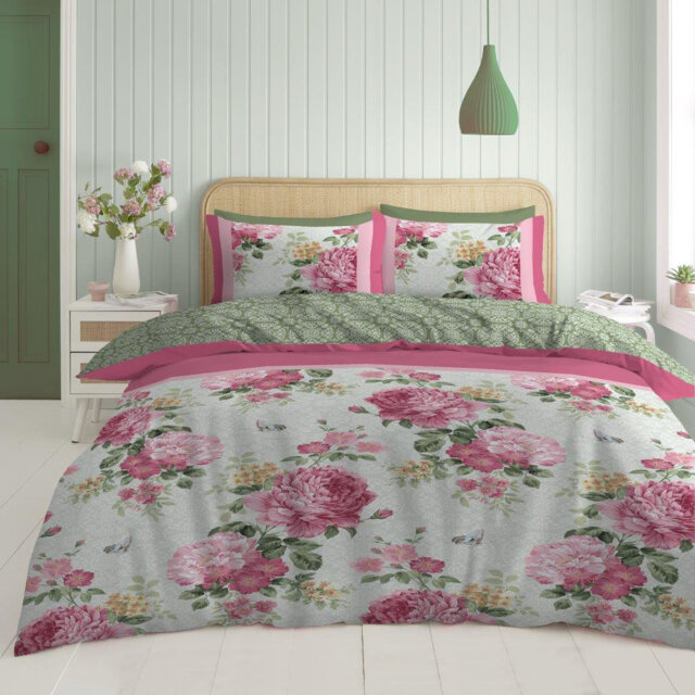 Soft Printed Polycotton Bedding Set with Duvet Cover Matching Fitted Sheet and Pillowcases Cotton Blend Breathable Bedding