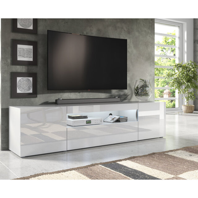 Calendra White TV Stand for TVs up to 75in with White LED Lights