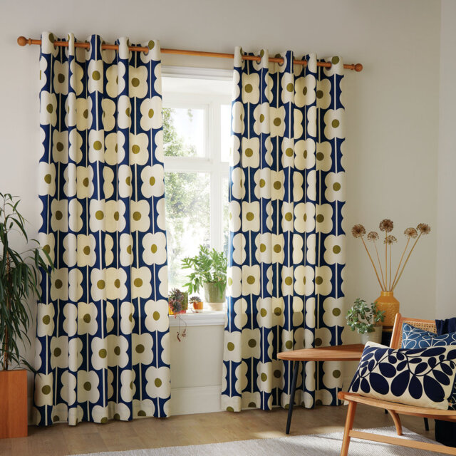 Abacus Flower Navy Eyelet Curtain