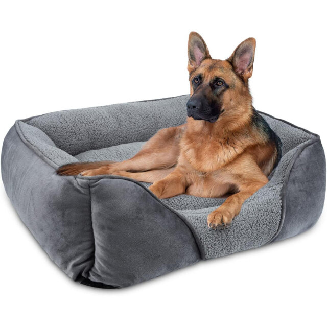 Extra Large Dog Bed Washable, XXL Dog Bed Low Front Edge Bed Non-Slip Bottom Soft Pet Bed, Calming Pet Bed For Labrador, Golden Retriever, Grey, 107X7