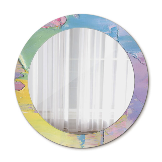 Huldar Round Glass Framed Wall Mounted Accent Mirror in Blue/Yellow/Green