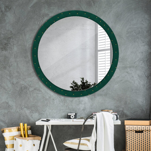 Huldar Round Glass Framed Wall Mounted Accent Mirror in Yellow/Green
