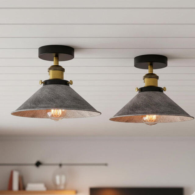 Yellow Brass Pack Of 2 E27 Flush Fitting Ceiling Light With 22Cm Lampshade Easy Fit Metal Semi Flush Mount Lighting For Kitchen Hallway Living