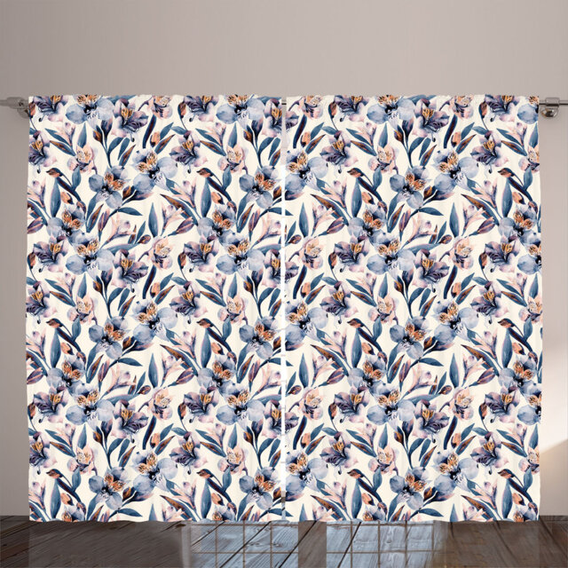 Rustic curtain, alstroemeria floral art, spring, lavender blue light orange