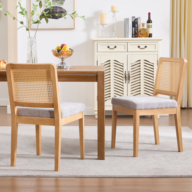 WAHSON Upholstered Seat Dining Chairs With Rattan Back Farmhouse Side Chair For Kitchen/Dining Room