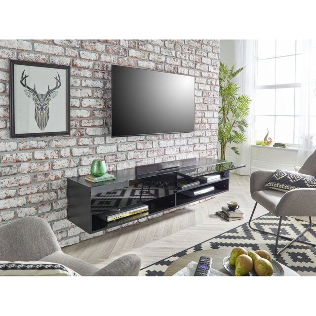 "Loami Wall Mounted Black TV Cabinet Stand for TVs up to 65"""