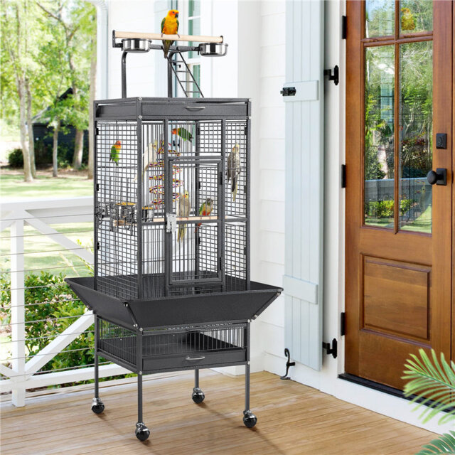 156Cm Steel Play Top Floor Bird Cage with Wheels