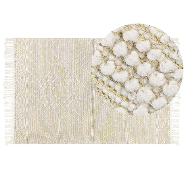 Gaspah Geometric Hand Woven Flatweave Rectangle 160cm X 230cm Beige Area Rug