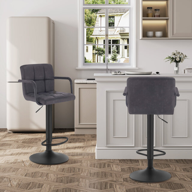Bar Stools Bar Chairs Breakfast Dining Stools For Kitchen Island Counter Bar Stools Set Of 2 Pcs Faux Leather Exterior, Steel Footrest & Base