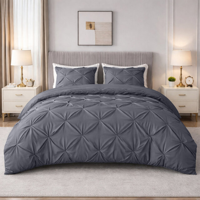 Pintuck Microfiber Duvet Cover Set with Pillowcases â Pleated Textured Bedding, Soft Luxury Quilt Cover, Breathable All-Season Comforter Cover, Mode