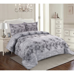 Printed Bedspreads 3 Piece Trendy Silver Comforter Bed Throw with Matching Pillow Shams