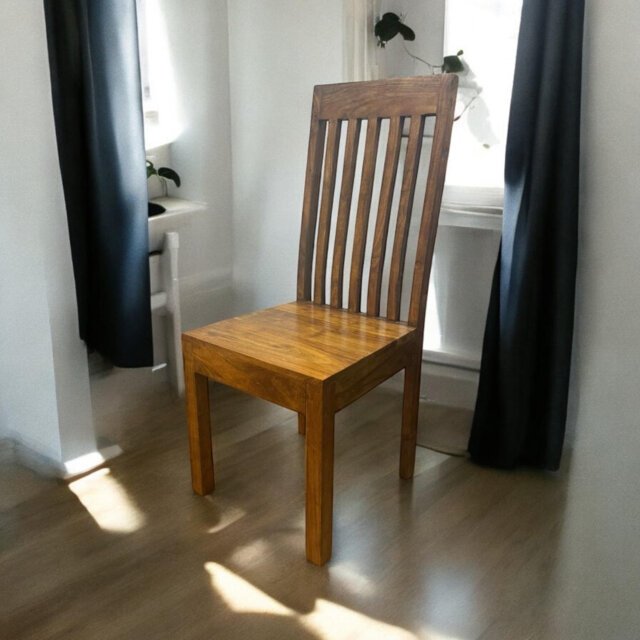 Hand-Finished Solid Wooden Dining Chair – Elegant Acacia Wood, Sturdy & Stylish Seating for Kitchen, Dining or Office