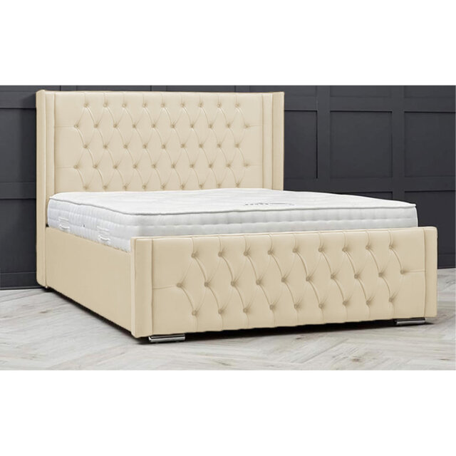 Lucio Velvet Upholstered Bed Frame - Curved Headboard, Sprung Slatted Base