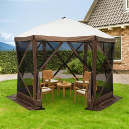 305X305 cm Pop-Up Gazebo Tent with 6 Side Mosquito Netting Height Adjustable Canopy Folding Shelter Includes Carry Bag Wheels, for Patio Backyard Lawn