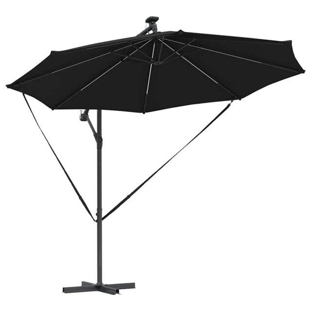 Umbrella with LED Strip Lights Polyester and Aluminium Outdoor Parasol