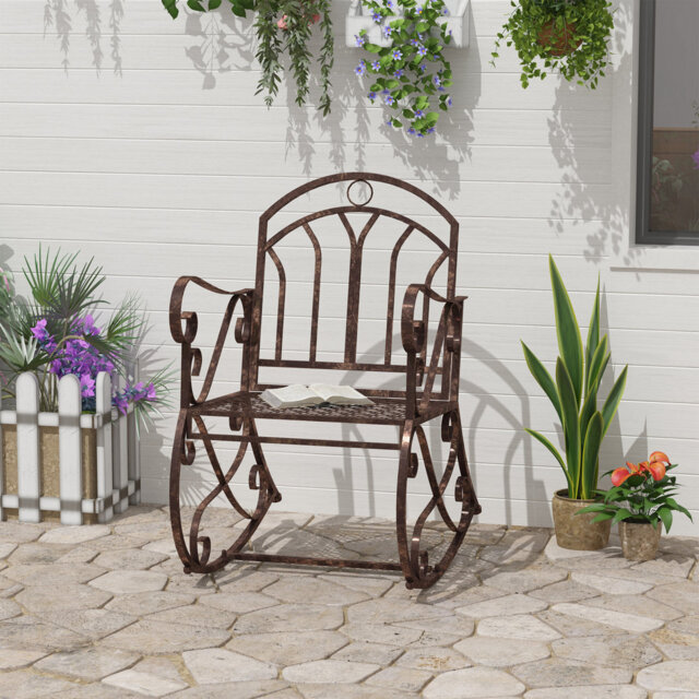 Outsunny Metal Single Chair 1 Seater Garden Outdoor Rocking Chair Bronze