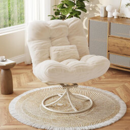 Outdoor Egg Rocking Chair, Swivel Cushioned Lounge Seat for Patio, White