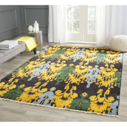 Calcutta Hand-Knotted Wool Black/Gold/Green Rug