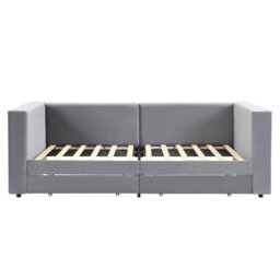 3ft  Daybed Sofa Bed With 2 Drawers And Shelves, Velvet, Grey