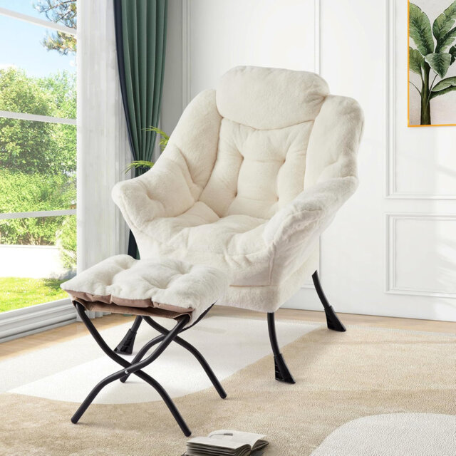 Lazy Chair with Ottoman, Modern Lounge Accent Chair, Leisure Sofa Armchair with Footrest