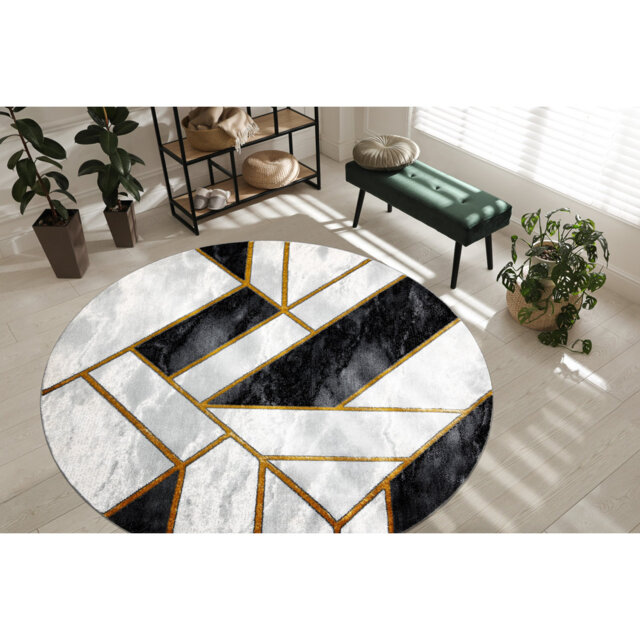 Exclusive glamor, stylish, marble, geometric black / gold rug