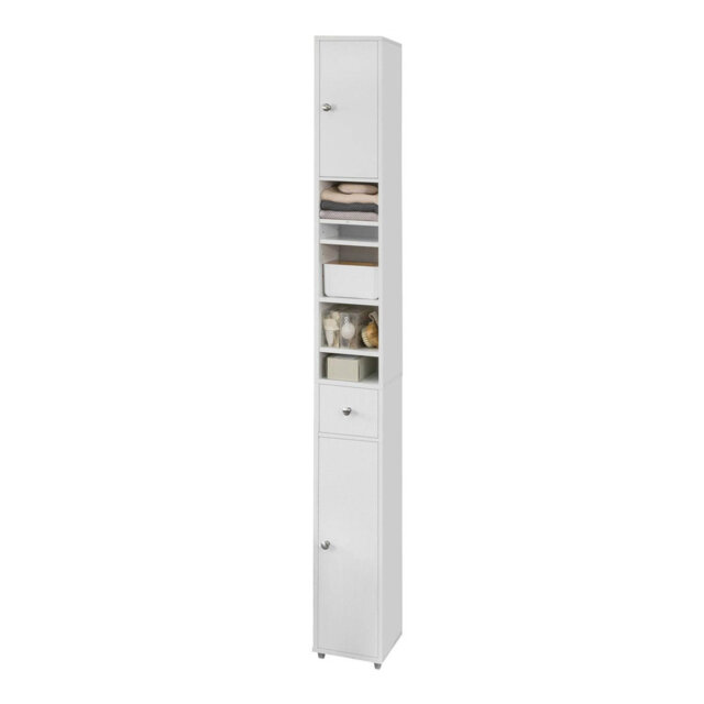Tall Bathroom Cabinet with 5 Compartments Bathroom Shelf with 1 Drawer and Doors
