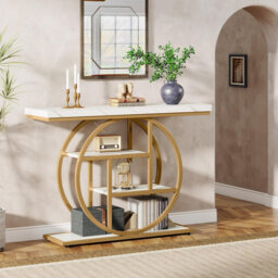 Console Table 105 cm , 4-Tier Sofa Table Entryway Table with Circle Base Brown
