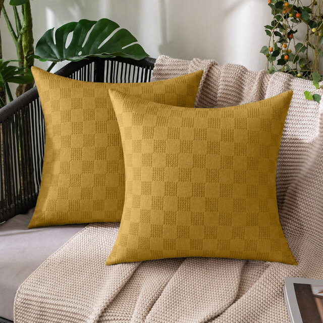 Check Velvet Cushion Covers, Set of 2 – Textured Plush Scatter Pillow Covers for Sofa, Bed & Living Room