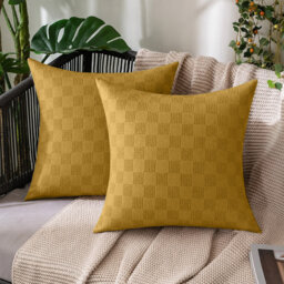 Check Velvet Cushion Covers, Set of 2 – Textured Plush Scatter Pillow Covers for Sofa, Bed & Living Room