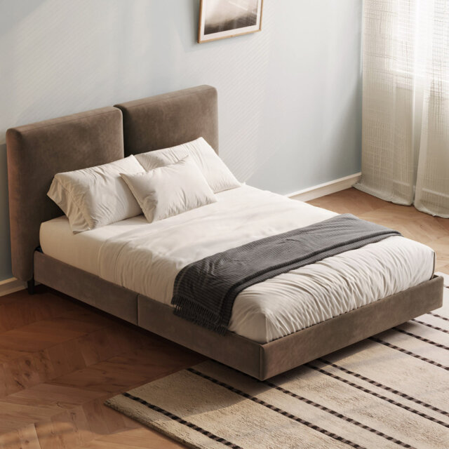 Guyii Modern Super King Dark Brown Platform Bed Frame 180 x 200 cm with Wingback Headboard