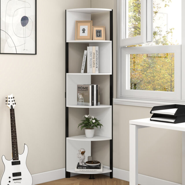 Besnike 175.3cm H x 34.5cm W Corner Shelf Unit, Minimalist Bookshelf Small Bookcase