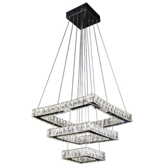 Lihua 1-Modern Crystal Square Chandelier - Luxury Chrome Flush Mount Ceiling Light with LED and Glass Droplets for Living Room, Bedroom, Foyer, and Re
