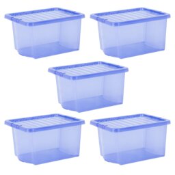 Wham Crystal 28L Plastic Storage Boxes Set of 5 Tint Spectrum Blue