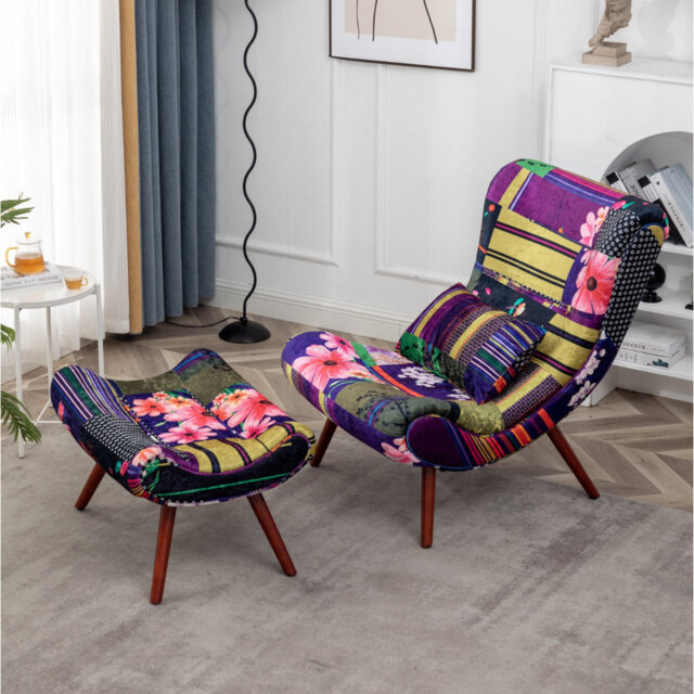 Uma Fabric Multicoloured Patchwork Accent Lounge Chair with