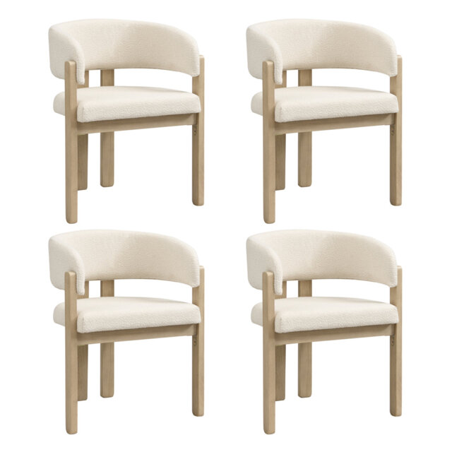 Set Of 2 Dining Chairs Beige Boucle With Solid Wood Legs Natural